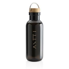 Vue Bouteille 680ml en rPET GRS, couvercle en bambou de couleur noir| Krokrodeal