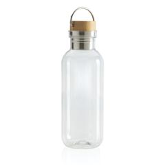 Vue Bouteille 680ml en rPET GRS, couvercle en bambou de couleur translucide| Krokrodeal