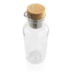 Vue Bouteille 680ml en rPET GRS, couvercle en bambou de couleur translucide| Krokrodeal