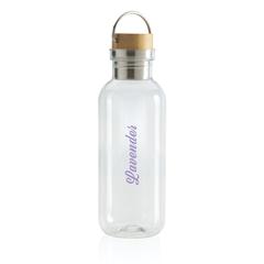 Vue Bouteille 680ml en rPET GRS, couvercle en bambou de couleur translucide| Krokrodeal