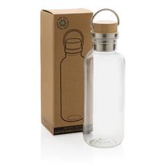 Vue Bouteille 680ml en rPET GRS, couvercle en bambou de couleur translucide| Krokrodeal