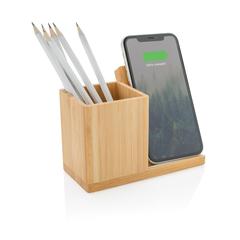 Vue Chargeur sans fil 10W en bambou Calgary de couleur marron| Krokrodeal