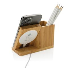 Vue Chargeur sans fil 10W en bambou Calgary de couleur marron| Krokrodeal
