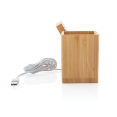 Vue Chargeur sans fil 10W en bambou Calgary de couleur marron| Krokrodeal