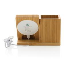Vue Chargeur sans fil 10W en bambou Calgary de couleur marron| Krokrodeal