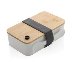 Vue Boîte à lunch en rPP RCS et couvercle en bambou de couleur blanc| Krokrodeal