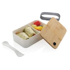 Vue Boîte à lunch en rPP RCS et couvercle en bambou de couleur blanc| Krokrodeal