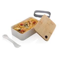 Vue Boîte à lunch en rPP RCS et couvercle en bambou de couleur blanc| Krokrodeal