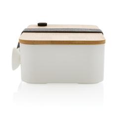 Vue Boîte à lunch en rPP RCS et couvercle en bambou de couleur blanc| Krokrodeal