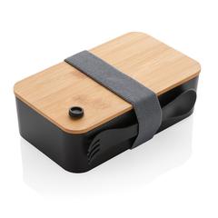 Vue Boîte à lunch en rPP RCS et couvercle en bambou de couleur noir| Krokrodeal