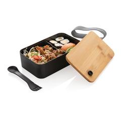 Vue Boîte à lunch en rPP RCS et couvercle en bambou de couleur noir| Krokrodeal