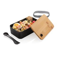 Vue Boîte à lunch en rPP RCS et couvercle en bambou de couleur noir| Krokrodeal