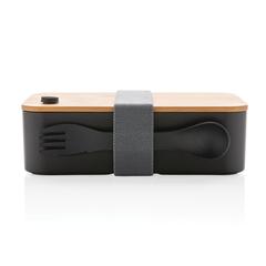 Vue Boîte à lunch en rPP RCS et couvercle en bambou de couleur noir| Krokrodeal