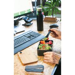 Vue Boîte à lunch en rPP RCS et couvercle en bambou de couleur noir| Krokrodeal