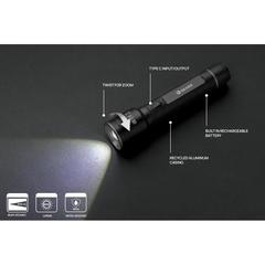 Vue Lampe torche 10W rechargeable par USB en alu RCS Gear X de couleur noir| Krokrodeal