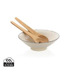 Vue Saladier avec couvert à salade en bambou Ukiyo de couleur blanc| Krokrodeal