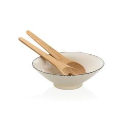 Vue Saladier avec couvert à salade en bambou Ukiyo de couleur blanc| Krokrodeal