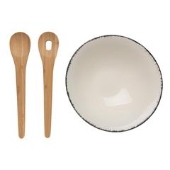 Vue Saladier avec couvert à salade en bambou Ukiyo de couleur blanc| Krokrodeal