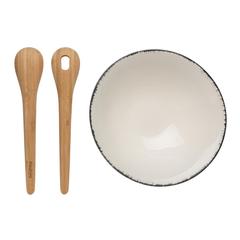 Vue Saladier avec couvert à salade en bambou Ukiyo de couleur blanc| Krokrodeal