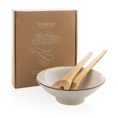 Vue Saladier avec couvert à salade en bambou Ukiyo de couleur blanc| Krokrodeal