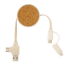Vue Câble rétractable 6 en 1 en liège et fibre de paille de couleur vert| Krokrodeal