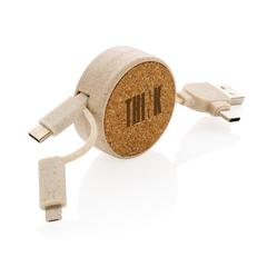 Vue Câble rétractable 6 en 1 en liège et fibre de paille de couleur vert| Krokrodeal