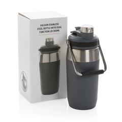 Vue Bouteille isotherme 500ml avec bouchon double fonction de couleur gris| Krokrodeal