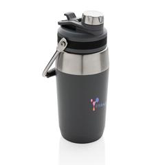 Vue Bouteille isotherme 500ml avec bouchon double fonction de couleur gris| Krokrodeal