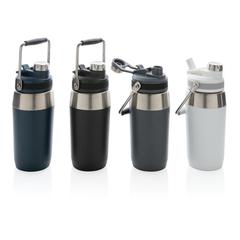Vue Bouteille isotherme 500ml avec bouchon double fonction de couleur gris| Krokrodeal