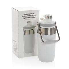 Vue Bouteille isotherme 500ml avec bouchon double fonction de couleur blanc| Krokrodeal