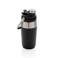 Vue Bouteille isotherme 500ml avec bouchon double fonction de couleur noir| Krokrodeal