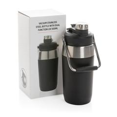 Vue Bouteille isotherme 500ml avec bouchon double fonction de couleur noir| Krokrodeal