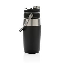 Vue Bouteille isotherme 500ml avec bouchon double fonction de couleur noir| Krokrodeal