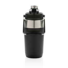 Vue Bouteille isotherme 500ml avec bouchon double fonction de couleur noir| Krokrodeal