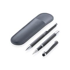 Vue Parure de stylos Swiss Peak deluxe dans une pochette en PU de couleur noir| Krokrodeal
