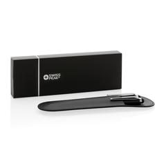 Vue Parure de stylos Swiss Peak deluxe dans une pochette en PU de couleur noir| Krokrodeal