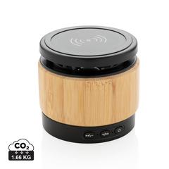 Enceinte 3W avec chargeur à induction en bambou publicitaire pas cher