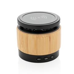Vue Enceinte 3W avec chargeur à induction en bambou de couleur marron| Krokrodeal