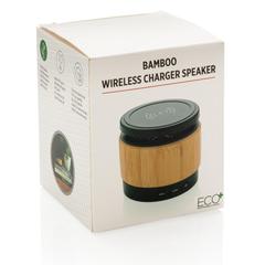 Vue Enceinte 3W avec chargeur à induction en bambou de couleur marron| Krokrodeal