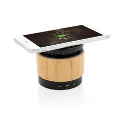 Vue Enceinte 3W avec chargeur à induction en bambou de couleur marron| Krokrodeal