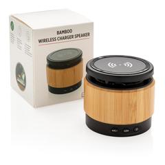 Vue Enceinte 3W avec chargeur à induction en bambou de couleur marron| Krokrodeal