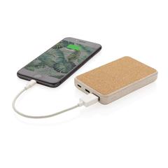 Vue Powerbank 5000 mAh en fibre de paille de blé et liège de couleur vert| Krokrodeal
