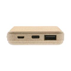 Vue Powerbank 5000 mAh en fibre de paille de blé et liège de couleur vert| Krokrodeal