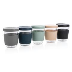 Vue Verre 360ml avec couvercle et manchon en silicone Ukiyo de couleur bleu| Krokrodeal