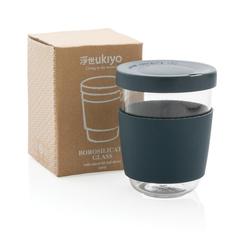 Vue Verre 360ml avec couvercle et manchon en silicone Ukiyo de couleur bleu| Krokrodeal