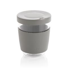 Vue Verre 360ml avec couvercle et manchon en silicone Ukiyo de couleur gris| Krokrodeal