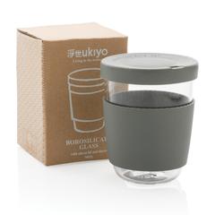 Vue Verre 360ml avec couvercle et manchon en silicone Ukiyo de couleur gris| Krokrodeal