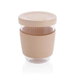 Vue Verre 360ml avec couvercle et manchon en silicone Ukiyo de couleur marron| Krokrodeal