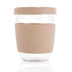 Vue Verre 360ml avec couvercle et manchon en silicone Ukiyo de couleur marron| Krokrodeal