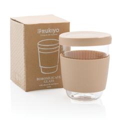 Vue Verre 360ml avec couvercle et manchon en silicone Ukiyo de couleur marron| Krokrodeal